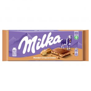 Milka Čokoláda Almond Crispy Creme mléčná s mandlovým krémem a kousky mandlí 90g